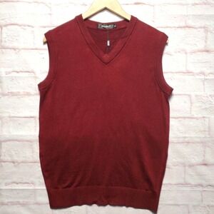 Yingqibie Sweater Vest Mens‎ Small Red V Neck Wool Blend Knit Sleeveless Holiday